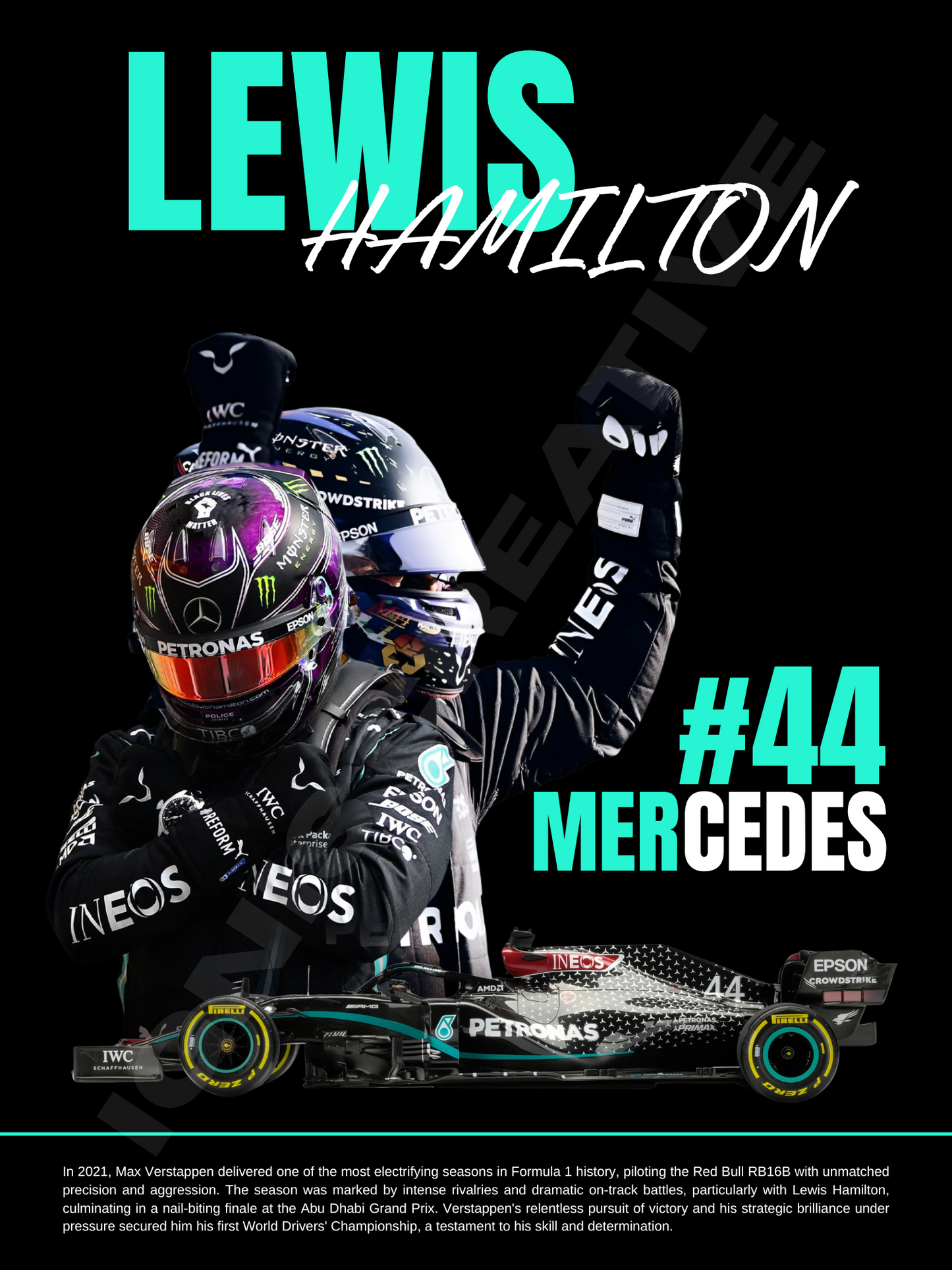 Lewish Hamilton 2020 Poster Black